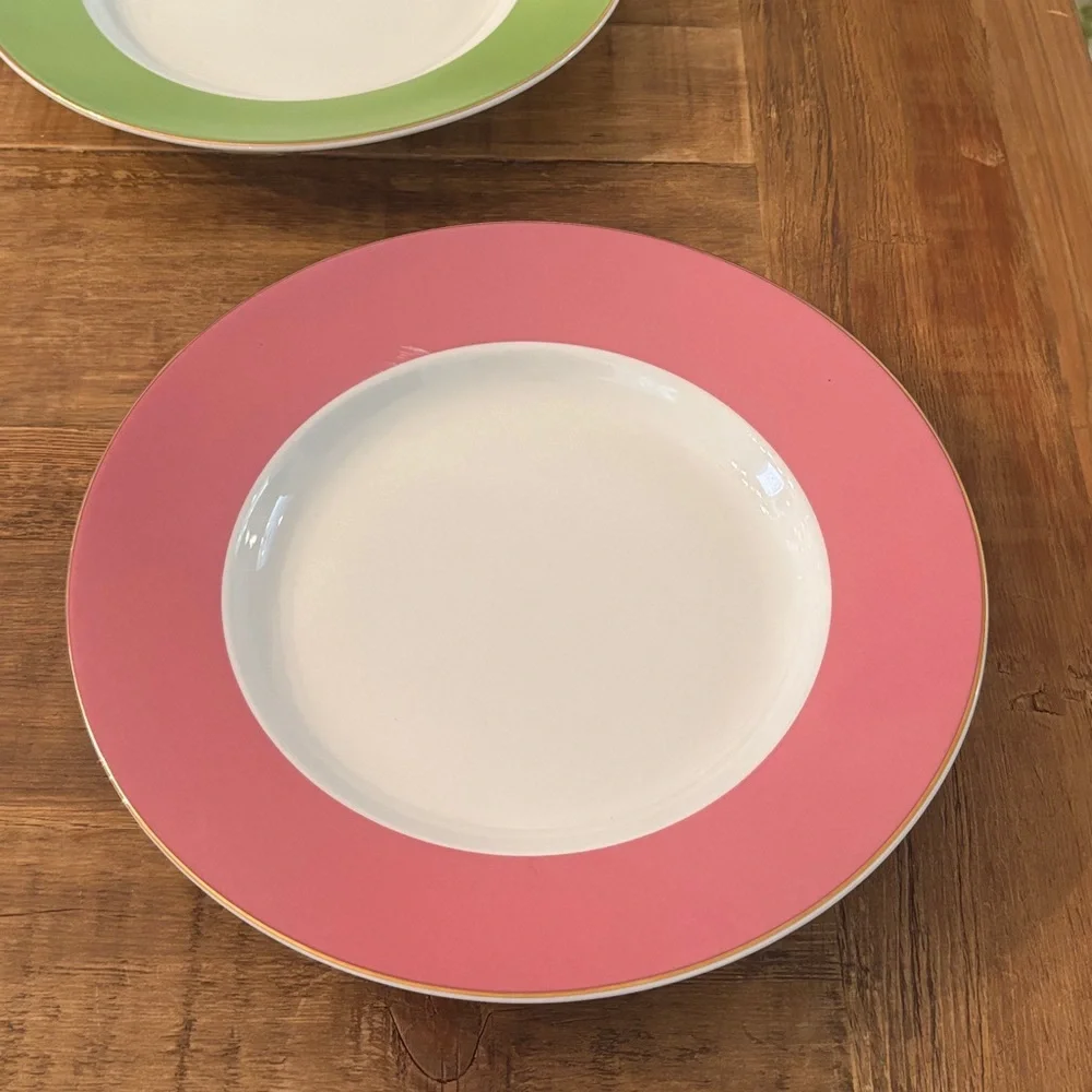 4 Pottery Barn Great White Pasta Bowls. Colorful | Gold Rimmed | 10.5” | Bold